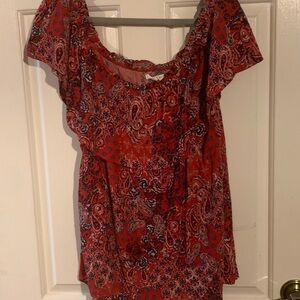 Maurices Red Paisley Off-Shoulder Tunic